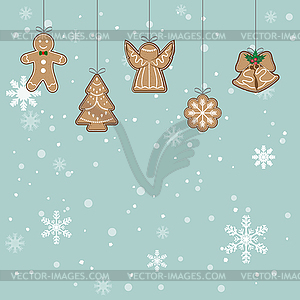 Gingerbread Christmas Cookies with snowflake and - vector clip art