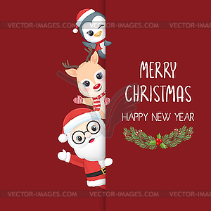 Cute Santa and animals. Christmas and New Year - vector clipart / vector image