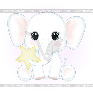 Cute little Elephant and star - vector image