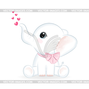 Cute little Elephant and heart - vector clip art