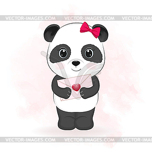 Cute panda and love letter, valentine`s day concept - vector clipart