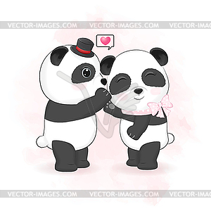 Cute couple panda valentine`s day concept - vector EPS clipart