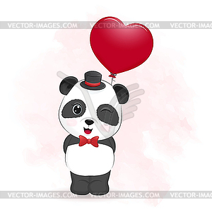 Cute panda and heart balloon, valentine`s day - vector image