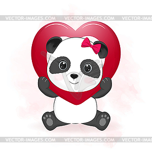 Cute panda and heart valentine`s day concept - vector clipart