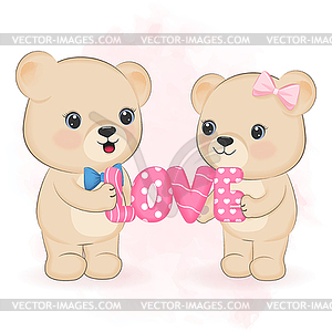 Cute couple Teddy Bear with love alphabet - vector clipart / vector image