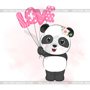 Cute Panda and balloon valentine`s day concept - vector clipart