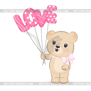 Cute Bear with love balloon. valentine`s day - vector clip art