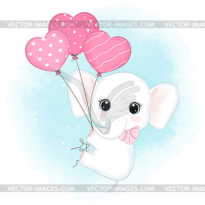 Cute Elephant and heart balloon Valentine`s day - royalty-free vector clipart