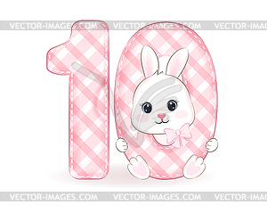 Cute little rabbit, Happy birthday 10 years old - vector image