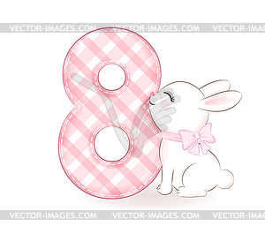 Cute little rabbit, Happy birthday 8 years old - vector clip art