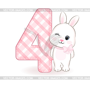 Cute little rabbit, Happy birthday 4 years old - vector image