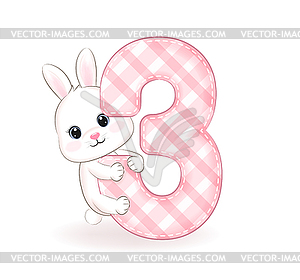 Милый маленький кролик, С днем рождения 3 года - векторизованный клипарт