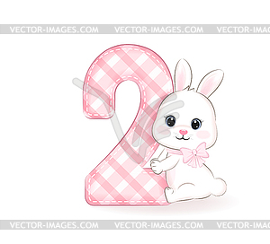 Cute little rabbit, Happy birthday 2 years old - vector clipart