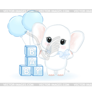 Cute Elephant with baby toy box - vector image