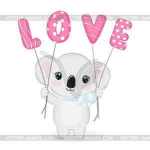 Cute Koala Bear with love balloon. valentines day - vector image