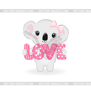 Cute Little Bear with love alphabet, Valentine`s da - vector image