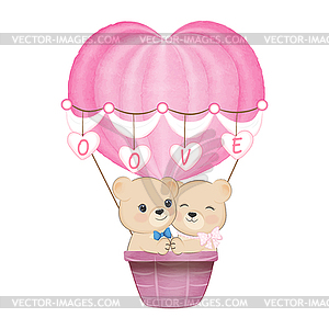 Cute Couple Bear in Hot air balloon, Valentine`s da - vector clip art