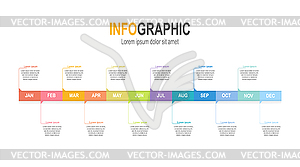 Шаблон временной шкалы инфографики 12 шагов бизнес-данных - изображение векторного клипарта