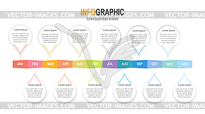 Infographic timeline template 12 steps business dat - vector clip art