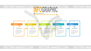 Шаблон временной шкалы инфографики 5 шагов бизнес-данных - векторный эскиз