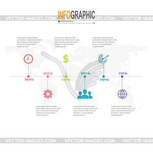 Шаблон временной шкалы инфографики 6 шагов бизнес-данных - векторный клипарт Royalty-Free