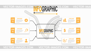 6 шагов Прямоугольный шаблон инфографики business dat - изображение в векторе