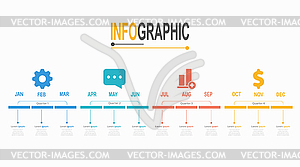 Инфографика Временная шкала из 12 шагов в шаблоне за 1 год - изображение в векторном виде