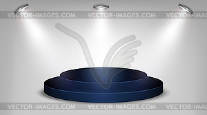 Blue podium on light background with spotlights - royalty-free vector clipart