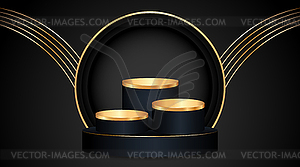 Black podium and golden line on red background - vector image