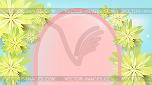 Yellow flower with frame paper cut style blue - vector clipart / vector image
