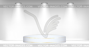 White podium on light background with spotlights - vector clipart