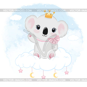 Cute Koala sitting on cloud watercolor background - vector image