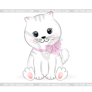 Cute little white Cat, animal cartoon - vector clipart