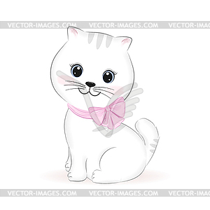 Cute little white Cat, animal cartoon - vector clipart / vector image