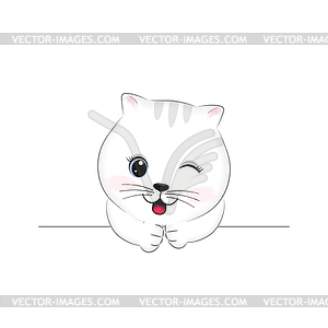 Cute little white cat cartoon - vector clip art