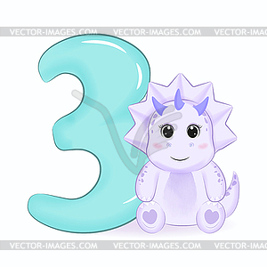 Cute little Dinosaur with Alphabet Number  - vector image