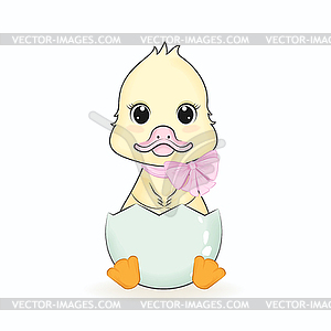 Cute Little Duck in egg cartoon - vector clipart