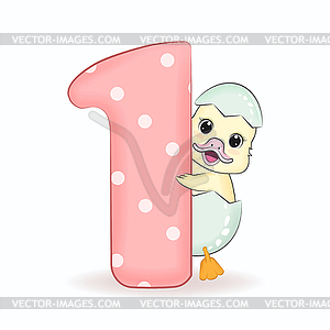 Cute Little Duck with Alphabet Number  - vector image