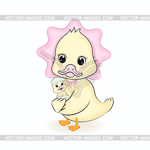 Cute Little Duck and mom cartoon - vector image