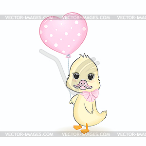 Cute Duck and heart balloon - stock vector clipart