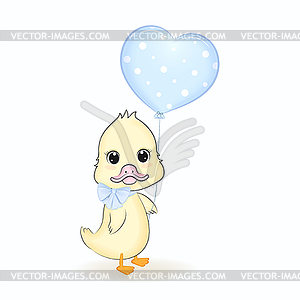 Cute Duck and heart balloon - vector clip art