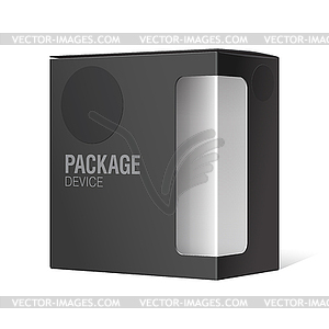 Black Package Box with transparent plastic window - vector clipart