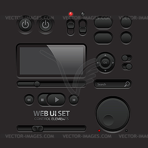 Dark Web UI Elements. Buttons, Switches, bars - vector clipart