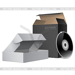 Two Package Box Opened with DVD Or CD Disk - vector clip art