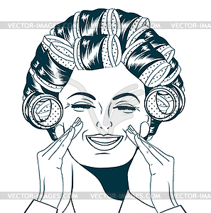 Woman with curlers in their hair - vector clip art