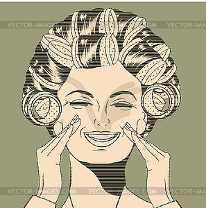 Woman with curlers in their hair - vector clipart