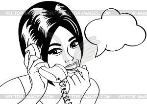 Woman chatting on phone, pop art in black and w - vector clipart