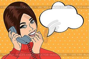 Woman chatting on phone, pop art - vector clip art