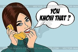 Woman chatting on phone, pop art - vector clipart