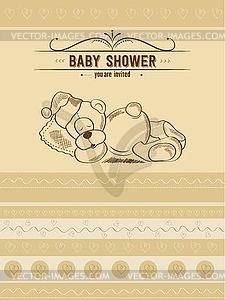 Baby shower card with retro toy - vector clipart